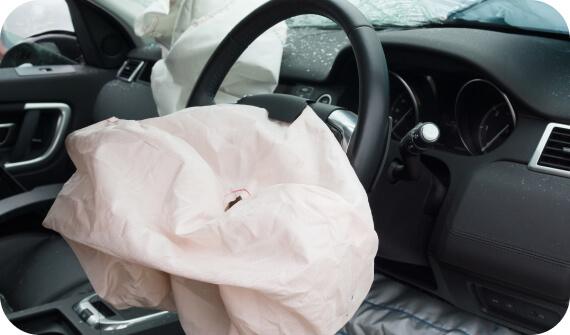 Deployed airbag after a car accident